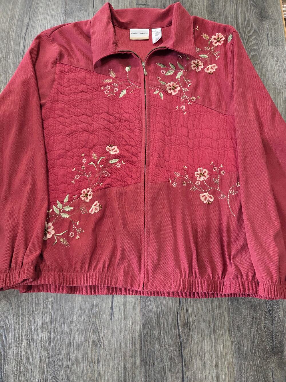Alfred Dunner Women Embroidered Zip Jacket Size 20W Lightweight Cottagecore
